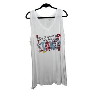 Lane Bryant Swing Tank Top‎ Plus Size 22/24 White Dr. Seuss Graphic Sleeveless